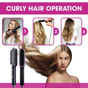 Hair Straightener Iron Brush Straight Hair Comb 2-in-1 Hair Straightener Curling Professional Styling Brush Hair Curler & Straightener For Women