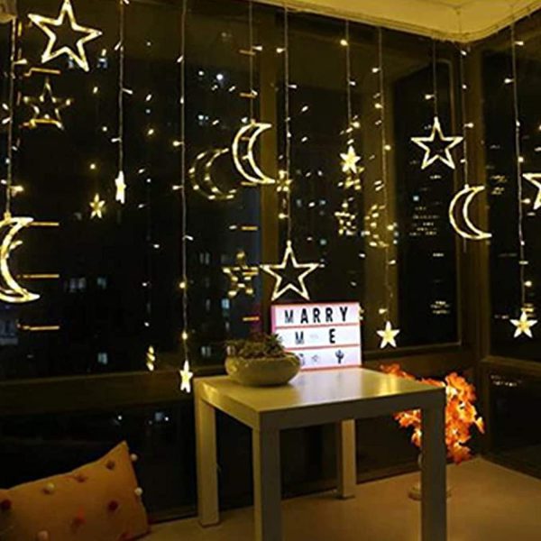 Ramadan Decoration Lights,star & Moon Curtain Lights( 10ft Curtain Light )