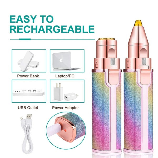 2 In 1 Rechargeable Electric Facial Hair Remover Multi Attractive Color With USB Charging Cable And Cleaning Brush