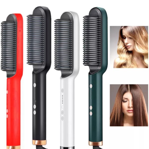 Hair Straightener Iron Brush Straight Hair Comb 2-in-1 Hair Straightener Curling Professional Styling Brush Hair Curler & Straightener For Women